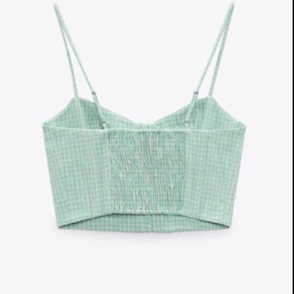 Zara Gingham Corset Bustier Top M Plaid Hook Spring Summer Blogger Fav Mint Trip - Picture 12 of 12